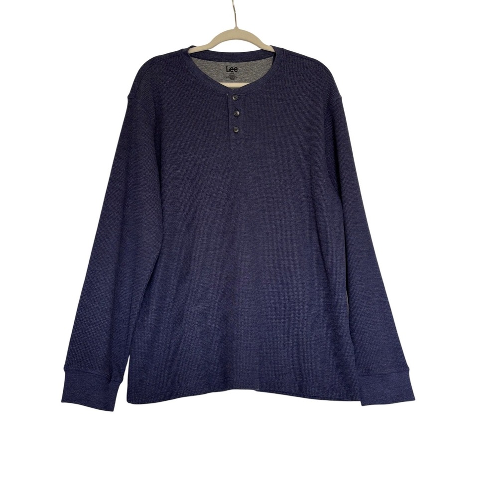 NWT Lee Mens Waffle Knit Henley Shirt Navy Blue Heather Regular Fit LM34HN141 L